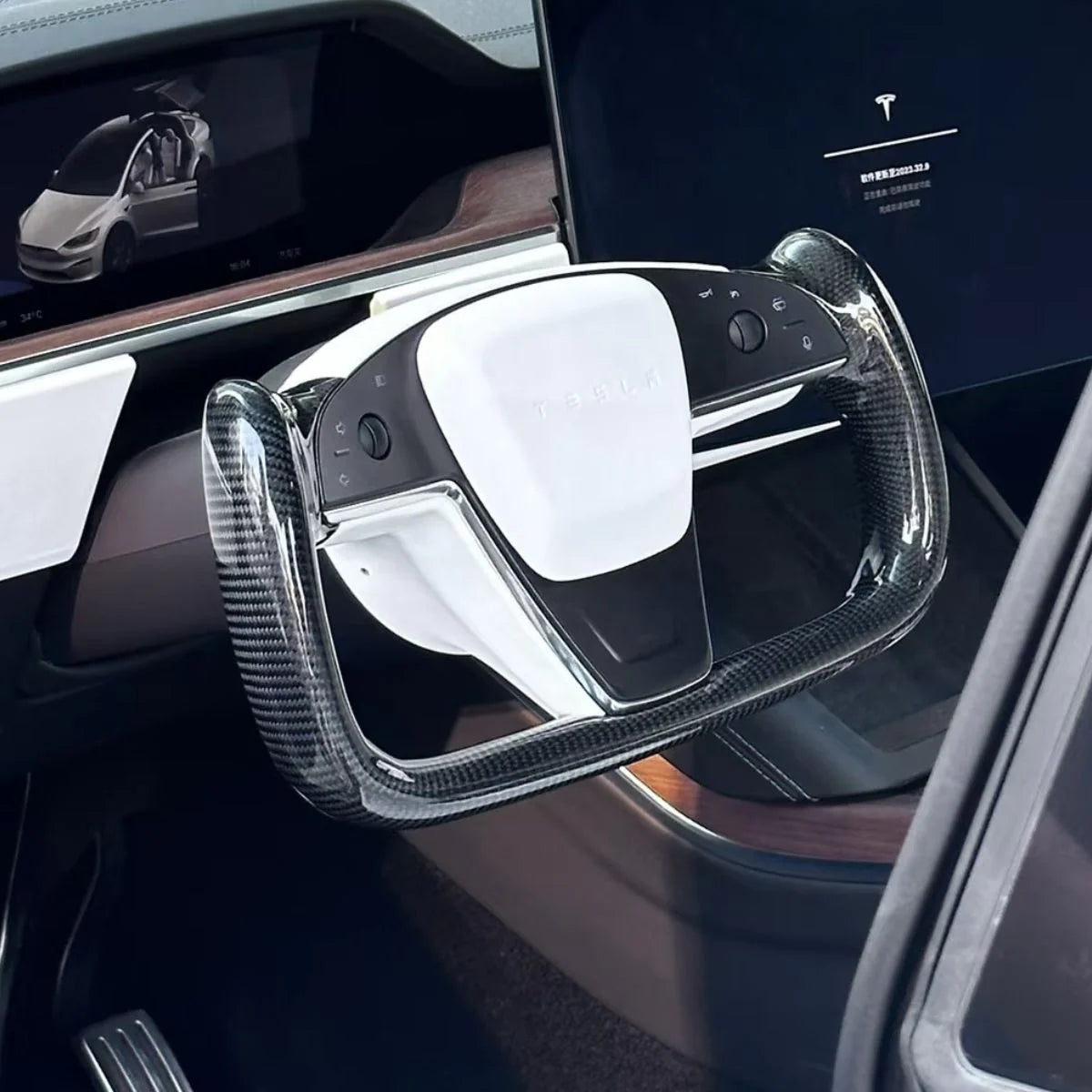 Carbon Fiber Yoke Steering Wheel Upgrade for Tesla Model S / X (2021–2025) – Ergonomic Plaid-Style Replacement