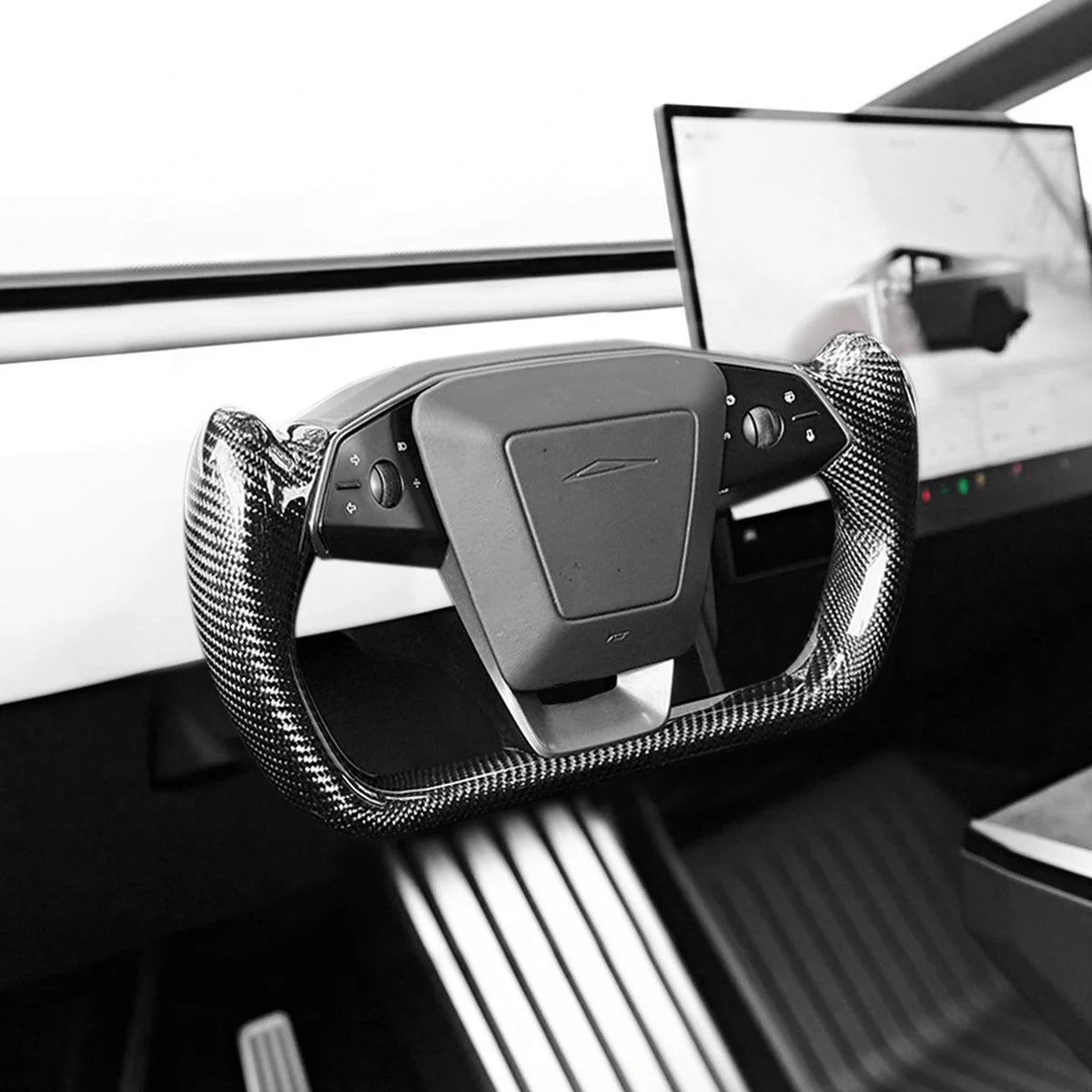 Cybertruck Carbon Fiber Yoke Steering Wheel – Custom U-Shaped Steering Wheel for Tesla Cybertruck (Steer-by-Wire Compatible)