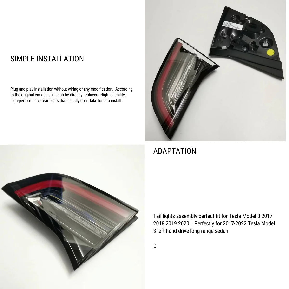 4-Pin LED Inner Tail & Brake Light Replacement for Tesla Model 3 (2017-2023) & Model Y (2020-2023) – Direct Fit Upgrade