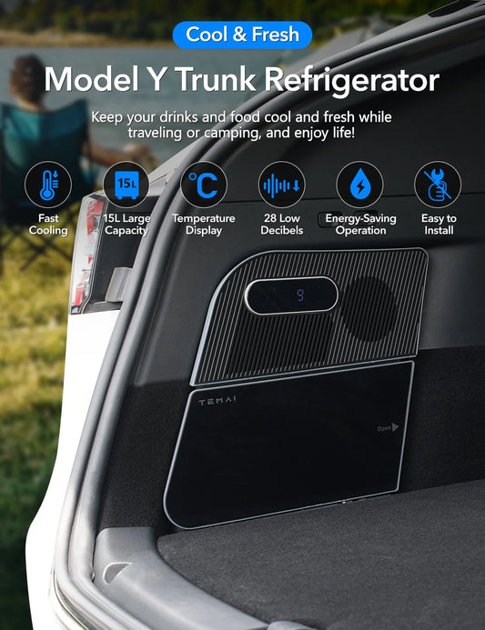 Rear Trunk On-Board Refrigerator for Tesla Model Y (5-Seater) – 15L Built-In Car Fridge with Low Energy Consumption & Intelligent Temperature Control