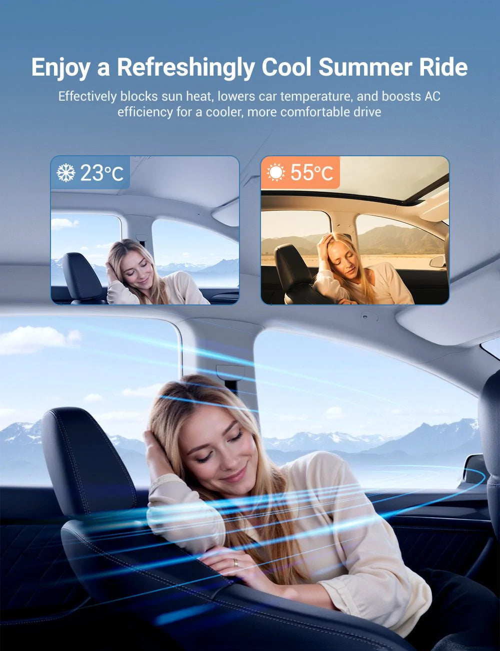 Retractable Glass Roof Sunshade for Tesla Model Y Juniper (UPF50+ Heat & UV Protection)
