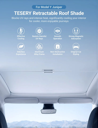 Retractable Glass Roof Sunshade for Tesla Model Y Juniper (UPF50+ Heat & UV Protection)