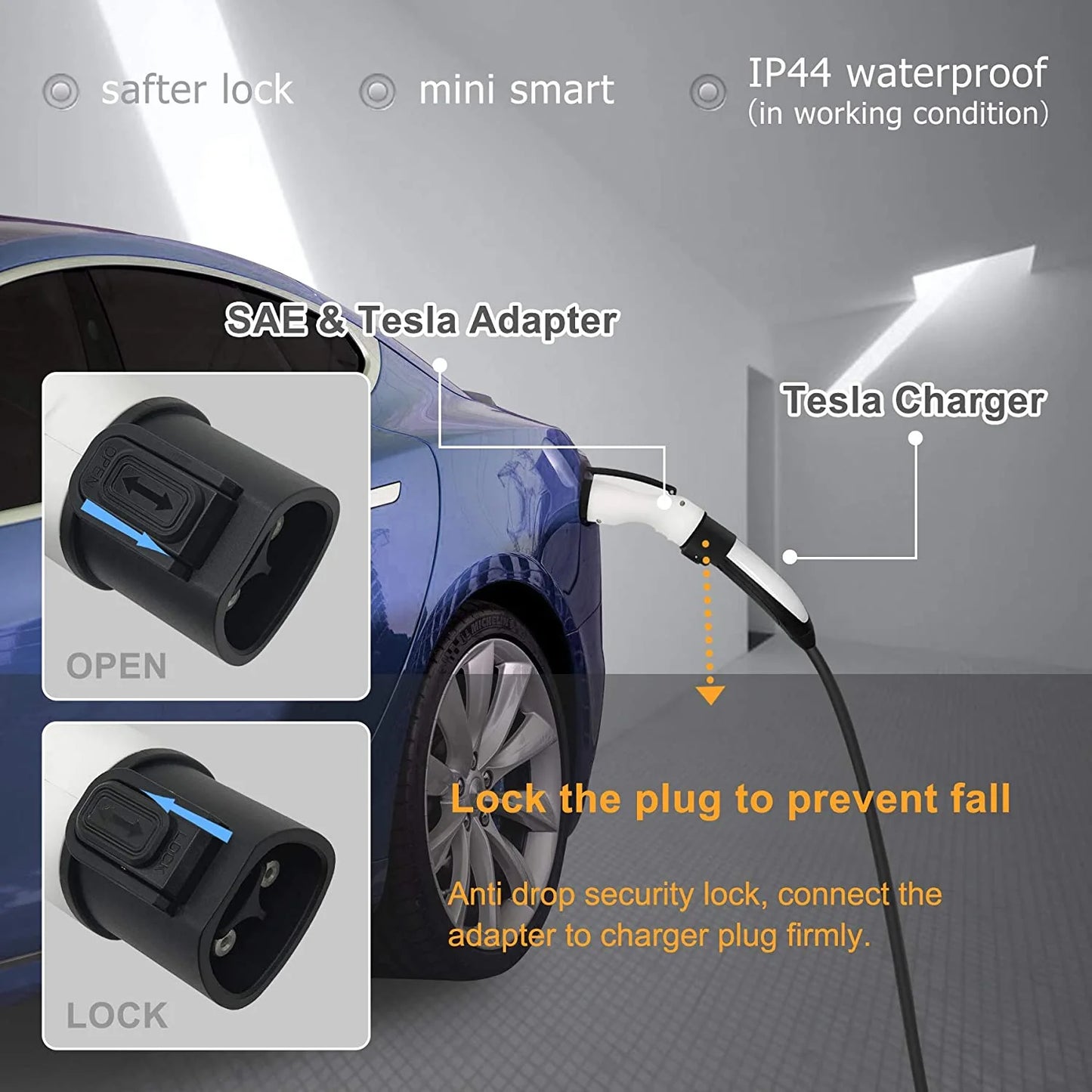 Tesla to J1772 EV Charging Adapter | 250V 40A | Level 1 & Level 2 EV Charger Converter | Compatible with Tesla Wall Connector & Destination Chargers | IP44 | ABS Housing