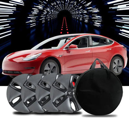 18” & 19” Wheel Cover Storage Bag for Tesla Model 3/Y (2017–Present) – Waterproof Hub Cap Carrying Case with 4 Compartments & Handle
