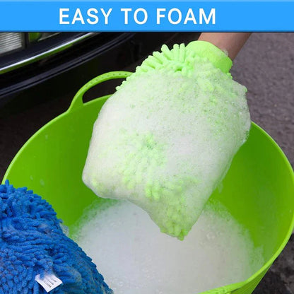 2PCS Premium Chenille Microfiber Car Wash Gloves for Tesla Model X/Y/S/3 – Scratch-Free Coral Velvet Cleaning Mitts