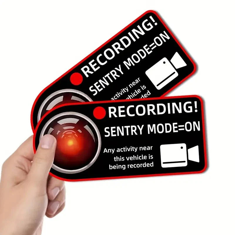 Anti-Theft Sentry Mode Warning Window Clings for Tesla Model 3/Y/S/X – 4PCS Electrostatic Inside Window Stickers, Camera Recording Decals