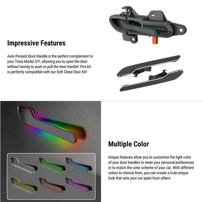 Auto Present Door Handles with LED for Tesla Model 3/Y – 4PCS, Plug & Play, Multi-Color Lights