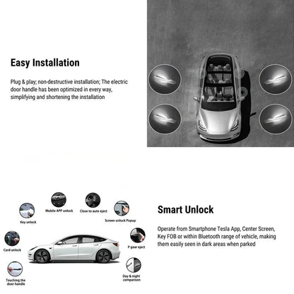 Auto Present Door Handles with LED for Tesla Model 3/Y – 4PCS, Plug & Play, Multi-Color Lights
