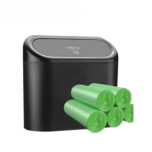 X-Auto Car Trash Can with 8 Rolls Garbage Bags for Tesla Model 3, Model Y, Model S, Model X – Compact Waterproof Auto Bin with Self-Closing Lid