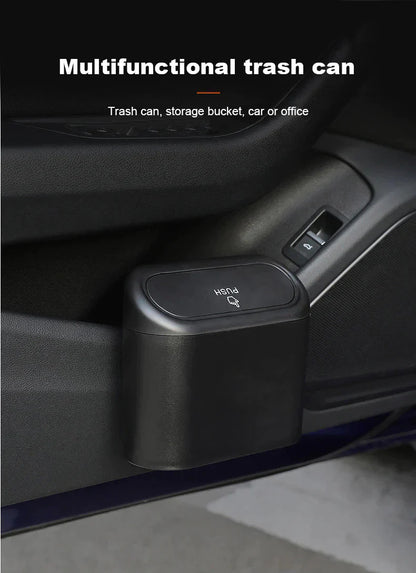 X-Auto Car Trash Can with 8 Rolls Garbage Bags for Tesla Model 3, Model Y, Model S, Model X – Compact Waterproof Auto Bin with Self-Closing Lid