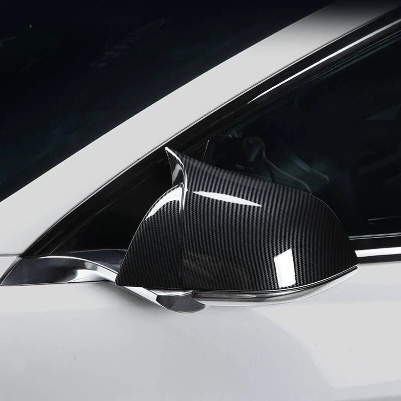 Real Carbon Fiber Side Mirror Caps for Tesla Model 3 & Model Y – Sporty Gloss or Matte Overlay