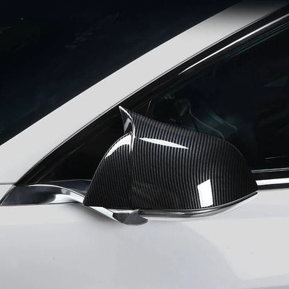 Real Carbon Fiber Side Mirror Caps for Tesla Model 3 & Model Y – Sporty Gloss or Matte Overlay