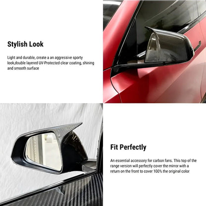 Real Carbon Fiber Side Mirror Caps for Tesla Model 3 & Model Y – Sporty Gloss or Matte Overlay