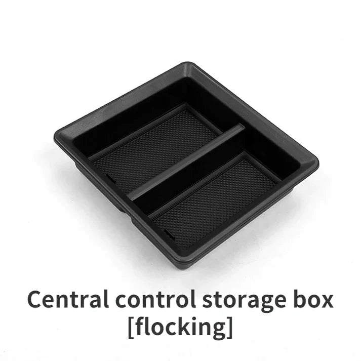 X-Auto Central Control Storage Box for Tesla Model 3 (2021–2023.10) & Model Y (2020–Present) | Hidden Sliding Console Organizer Tray | Flocking, Silicone, or Carbon Fiber Finish
