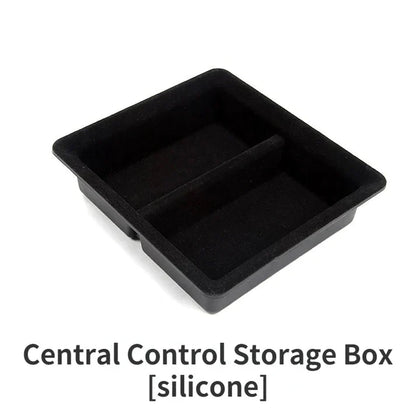 X-Auto Central Control Storage Box for Tesla Model 3 (2021–2023.10) & Model Y (2020–Present) | Hidden Sliding Console Organizer Tray | Flocking, Silicone, or Carbon Fiber Finish