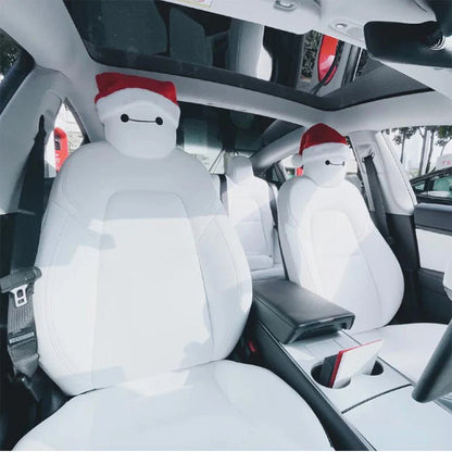 Christmas Car Seat Headrest Cover Decoration for Tesla Model X/S/3/Y | Santa Hat & Reindeer Eyes Holiday Car Interior Accessories