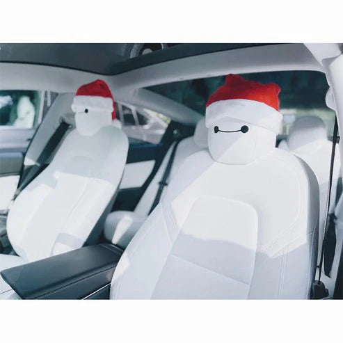 Christmas Car Seat Headrest Cover Decoration for Tesla Model X/S/3/Y | Santa Hat & Reindeer Eyes Holiday Car Interior Accessories