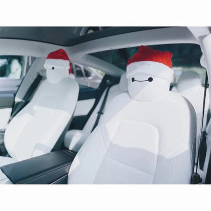Christmas Car Seat Headrest Cover Decoration for Tesla Model X/S/3/Y | Santa Hat & Reindeer Eyes Holiday Car Interior Accessories