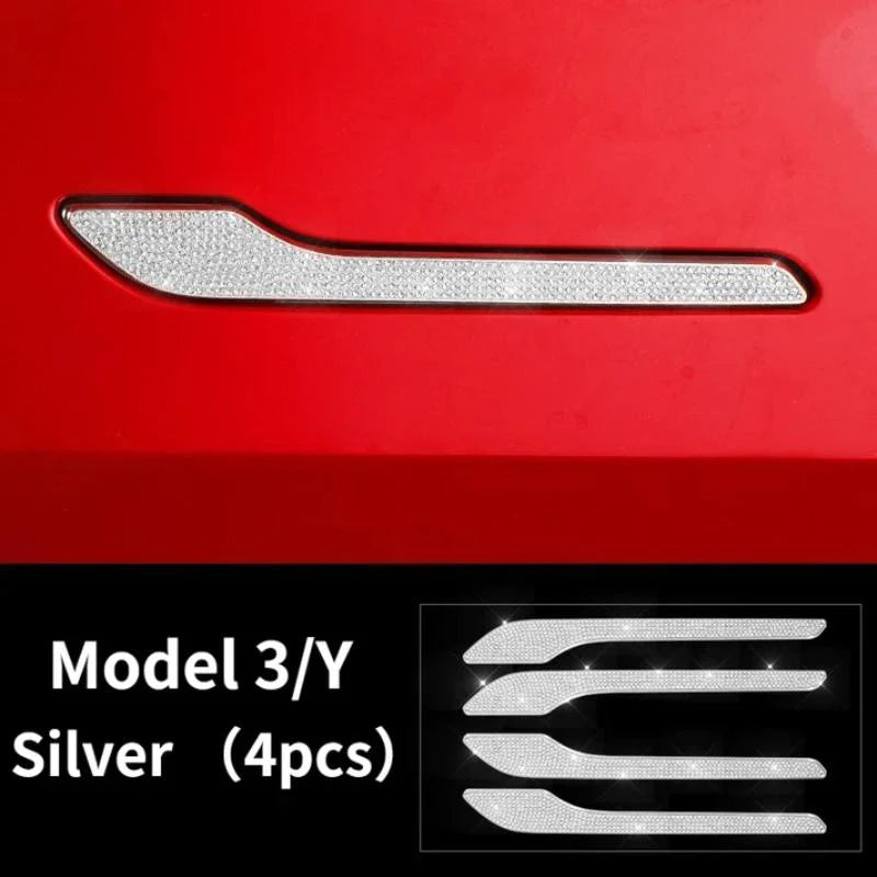 Crystal Door Handle Cover Trim for Tesla Model 3 & Model Y – Zinc Alloy Bling Decorative Stickers, Non-Destructive Installation