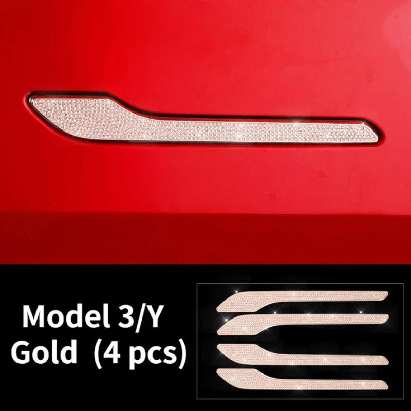Crystal Door Handle Cover Trim for Tesla Model 3 & Model Y – Zinc Alloy Bling Decorative Stickers, Non-Destructive Installation