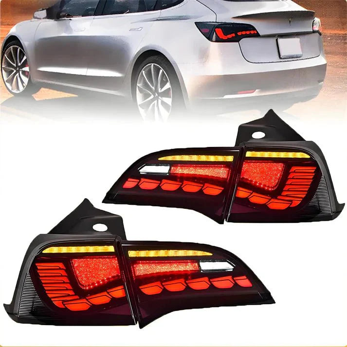 Dragon Scale LED Tail Lights for Tesla Model 3 & Model Y (Sequential Turn Signal, Plug-and-Play Upgrade)
