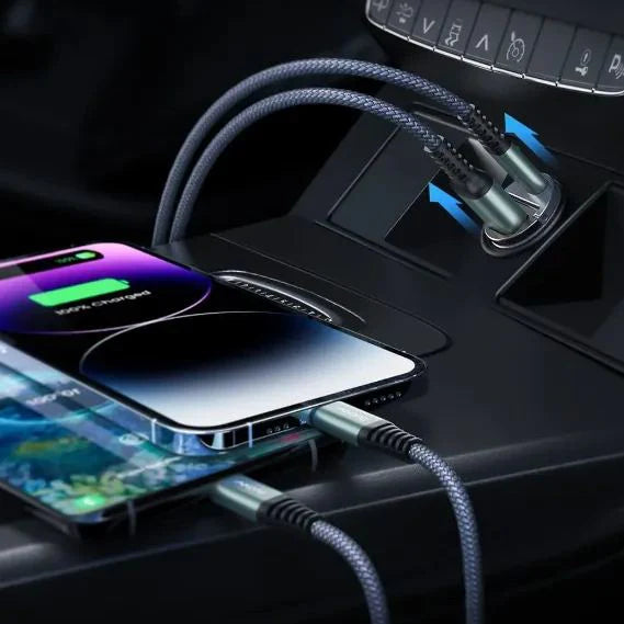 Fast USB Car Charger Adapter for Tesla Model 3/Y/S/X – 30W PD & QC 3.0 Dual Port Super Fast Charging