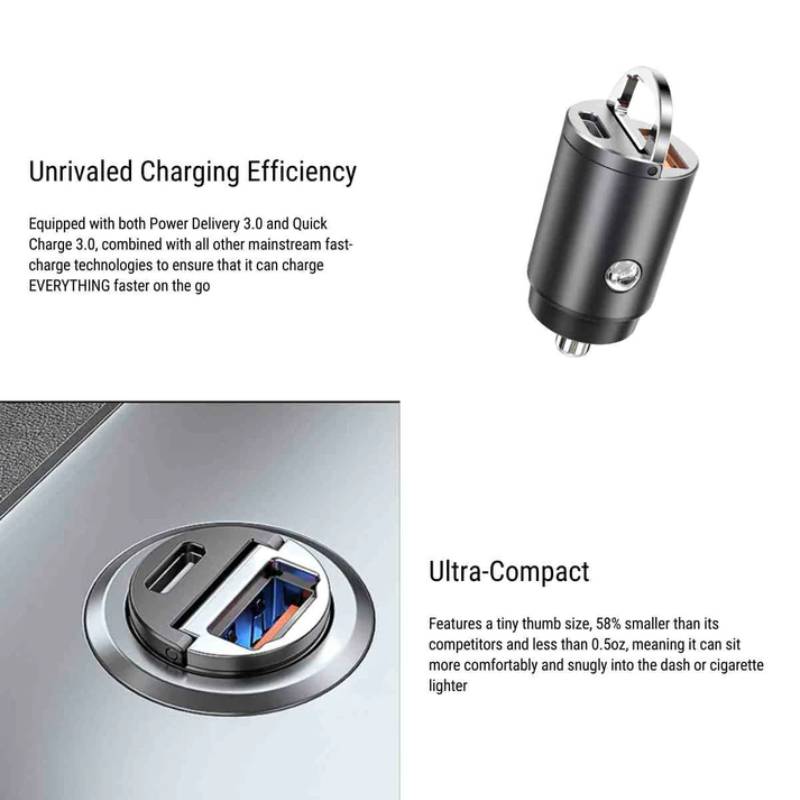 Fast USB Car Charger Adapter for Tesla Model 3/Y/S/X – 30W PD & QC 3.0 Dual Port Super Fast Charging