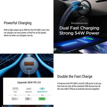 Fast USB Car Charger Adapter for Tesla Model 3/Y/S/X – 30W PD & QC 3.0 Dual Port Super Fast Charging