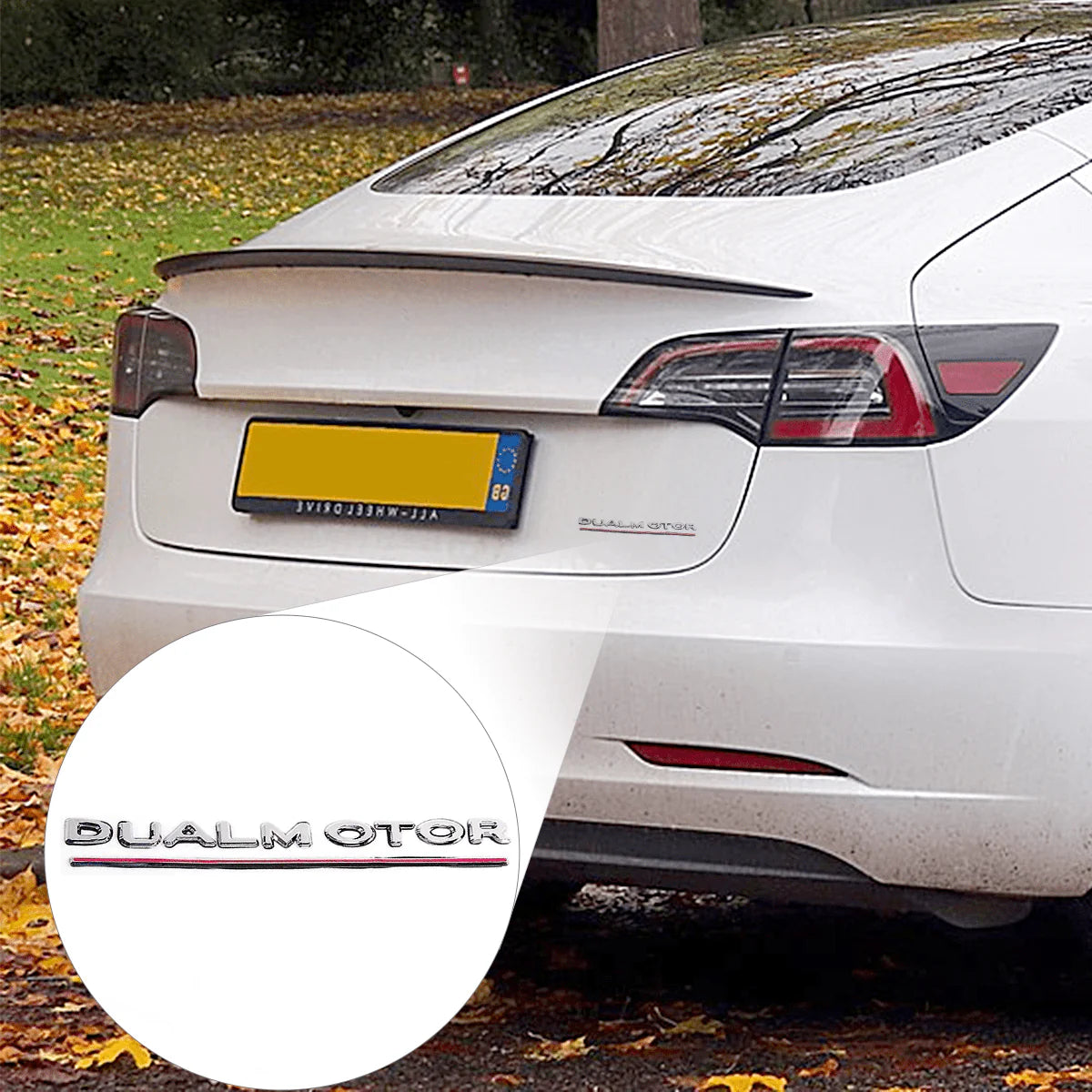 High-Performance “Dual Motor” Tail Badge for Tesla | Premium ABS Chrome Delete Emblem Replacement