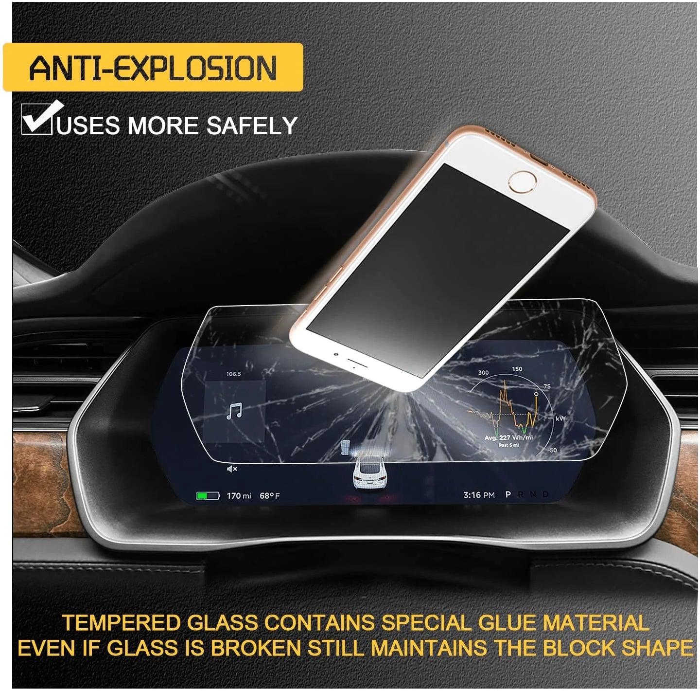 Tempered Glass Instrument Screen Protector for Tesla Model S (2016–2020) / Model X (2017–2020) – 13-Inch Dashboard Display HD Anti-Scratch Film