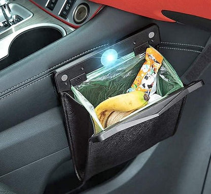 LED Car Trash Bag with Magnetic Light for Tesla Model 3/Y/S/X – Leather Rear Seat Garbage Holder with Non-Destructive Installation