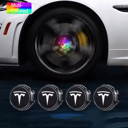 LED Wheel Hub Light Caps with Kinetic Power Generator for Tesla Model 3/Y/S/X (Set of 4) – Battery-Free Glowing Center Caps for Enhanced Safety and Style