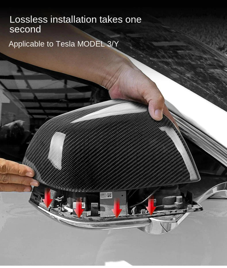 Real Carbon Fiber Mirror Covers Replacement for Tesla Model 3/Y – Lightweight, Durable Side Mirror Cap Protection, Gloss & Matte Options