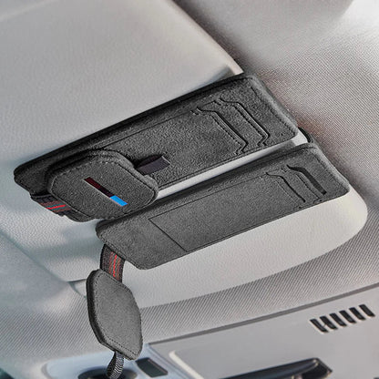Premium Leather Multi-Functional Sunglasses Holder Clip for Tesla Model 3, Model Y, Model S, Model X – Magnetic Car Sun Visor Glasses Organizer with Card Slots