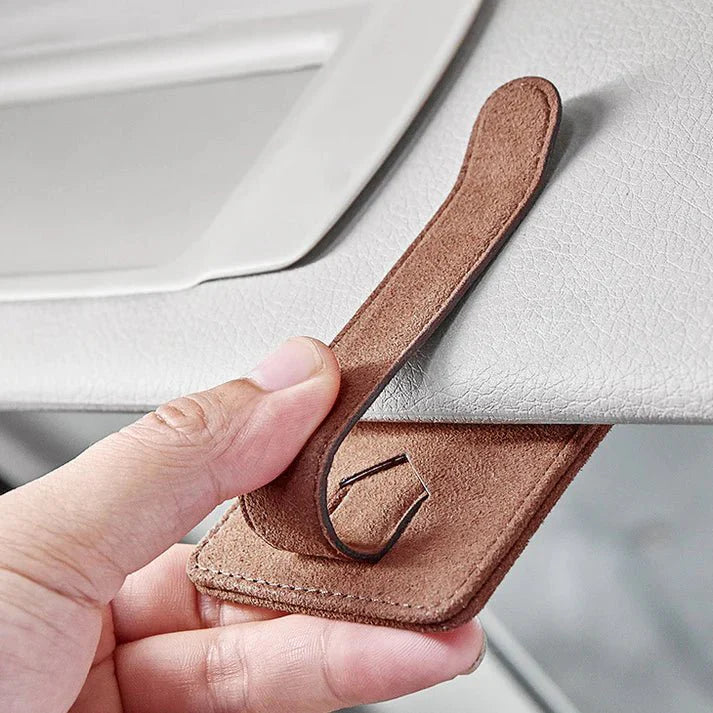 Premium Leather Multi-Functional Sunglasses Holder Clip for Tesla Model 3, Model Y, Model S, Model X – Magnetic Car Sun Visor Glasses Organizer with Card Slots