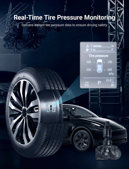 Bluetooth BLE Tire Pressure Monitoring Sensors (TPMS) for Tesla Model 3 / Model Y / Model S / Model X – Real-Time Wireless Tire Pressure & Temperature Monitor, OEM-Compatible