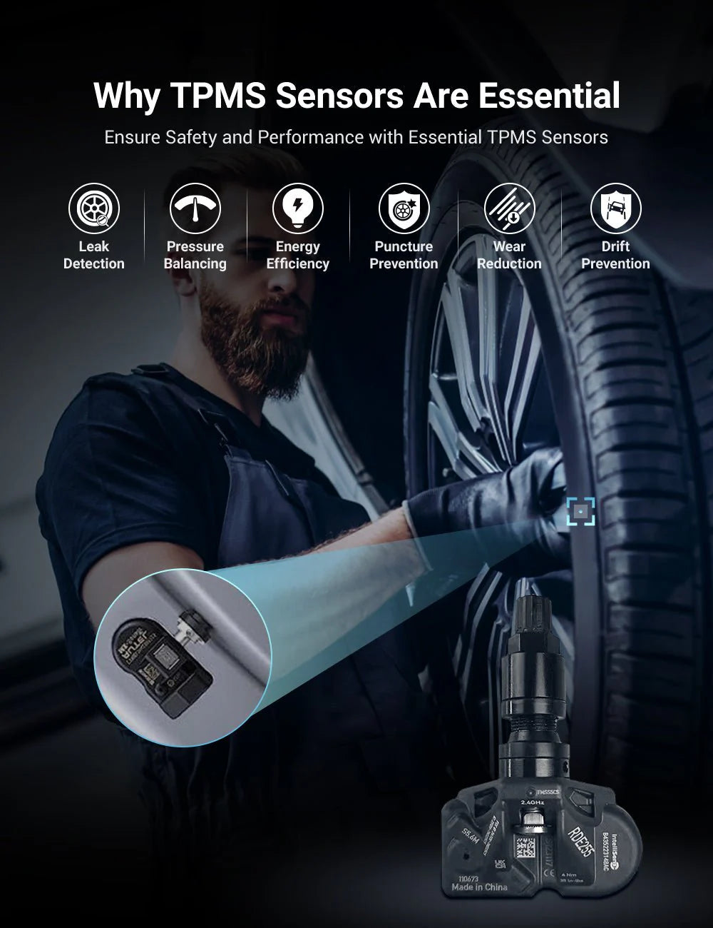 Bluetooth BLE Tire Pressure Monitoring Sensors (TPMS) for Tesla Model 3 / Model Y / Model S / Model X – Real-Time Wireless Tire Pressure & Temperature Monitor, OEM-Compatible