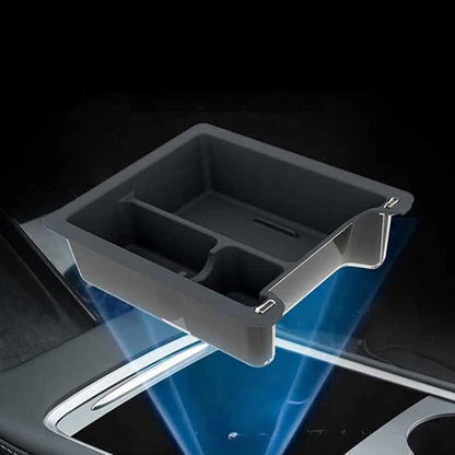 Premium Center Console Organizer Tray Set for Tesla Model 3 & Model Y (3PCS) – Armrest Storage Box with Hidden Compartment & Sunglass Holder