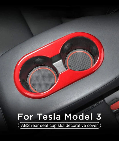 X-Auto Rear Seat Cup Holder Trim Cover for Tesla Model 3 & Model Y – ABS Decorative Frame Protector (Scratch & Dust Resistant)