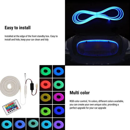 RGB LED Frunk Light Strip for Tesla Model X/Y/S/3 – Custom Ambient Lighting Kit with Remote or Button Control, Multi-Color Effects