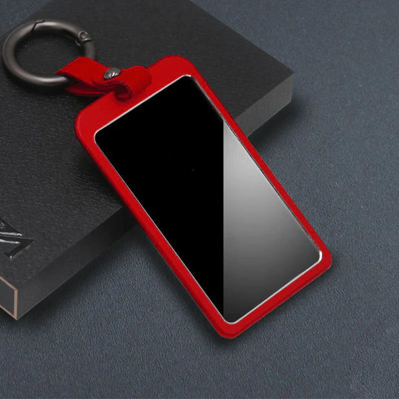 Premium Round Button Key Card Holder for Tesla Model 3/Y (2017-Present) – Aluminum Alloy, 3D Carbon Design