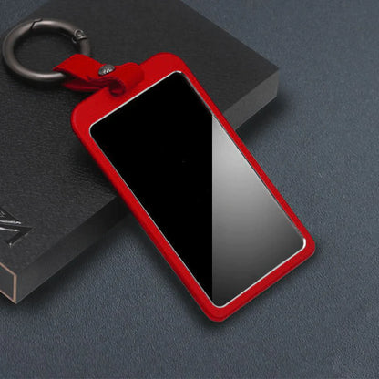 Premium Round Button Key Card Holder for Tesla Model 3/Y (2017-Present) – Aluminum Alloy, 3D Carbon Design