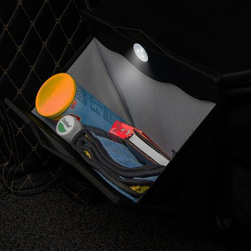 Seat Back Trash Bag with LED Light for Tesla Model X/Y/3 – Leather Car Organizer, Non-Destructive Installation