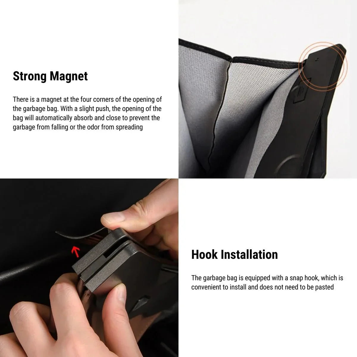 Seat Back Trash Bag with LED Light for Tesla Model X/Y/3 – Leather Car Organizer, Non-Destructive Installation