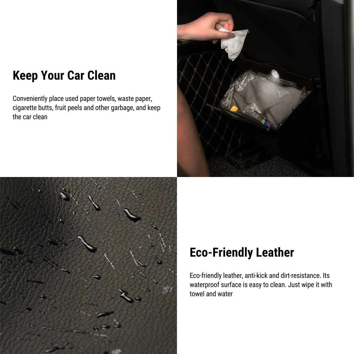 Seat Back Trash Bag with LED Light for Tesla Model X/Y/3 – Leather Car Organizer, Non-Destructive Installation