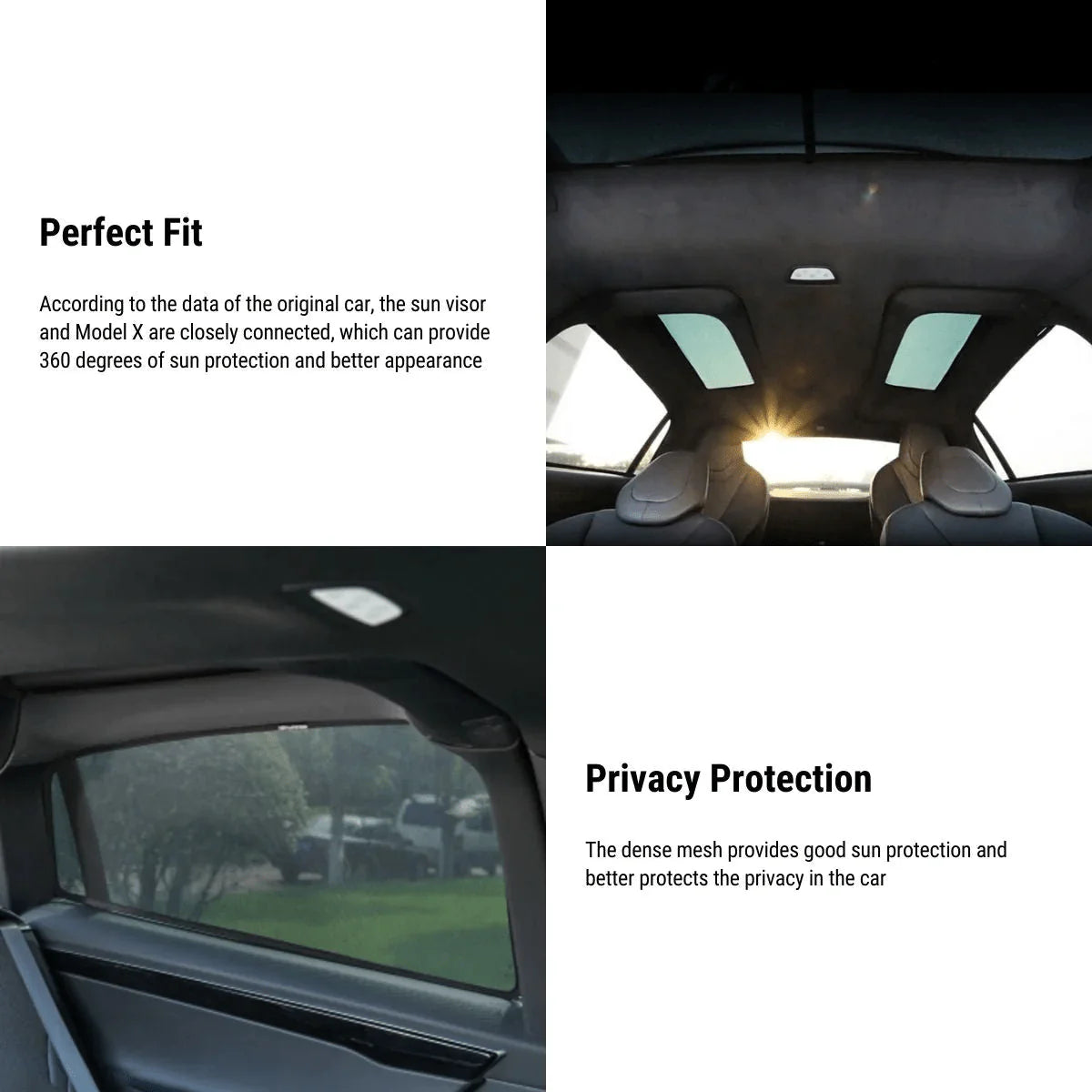 Side & Roof Window Sunshades for Tesla Model X (2016–Present) | UV Protection Mesh Sun Visor, Heat Reduction Car Sunroof Shades