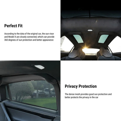 Side & Roof Window Sunshades for Tesla Model X (2016–Present) | UV Protection Mesh Sun Visor, Heat Reduction Car Sunroof Shades