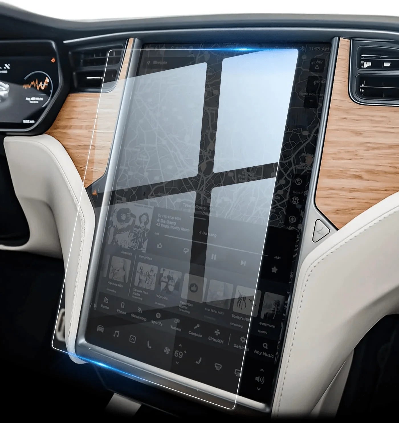 Tempered Glass Screen Protector for Tesla Model X/S – 5-Layer Diamond Hardness, Anti-Fingerprint, Anti-Blue Light, 2.5D Curved Edge Display Film