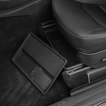 Under Seat Storage Organizer Box for Tesla Model Y (2020–Present) – Hidden Drawer Tray with Felt Lining and Flip Cover X-Auto