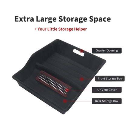 X-Auto Under-Seat Storage Box for Tesla Model Y (2020–Present) – Hidden Drawer Organizer with Air Vent Protection Cover